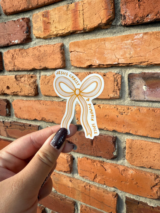 Jesus Christ & Pumpkin Spice Bow Sticker
